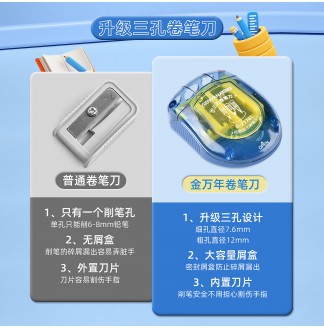 三孔大口径粗细木杆铅笔卷笔刀